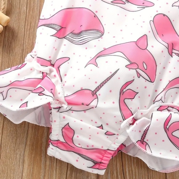 2 pc. Baby Girls Swimsuit with Headband. Dolphins, Whales, Sharks. Sz 1-2 years - Picture 5 of 5